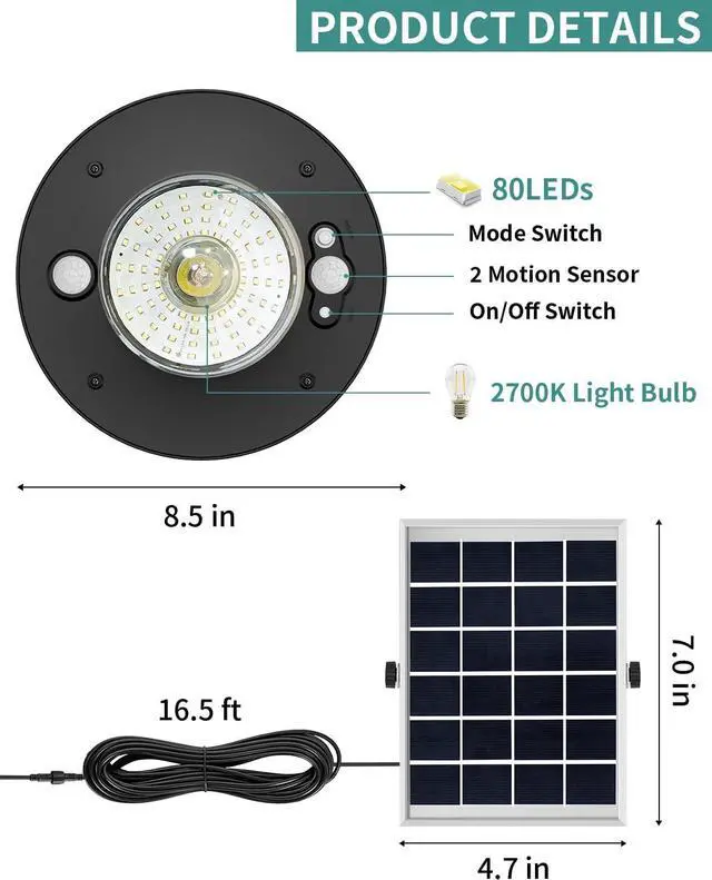 Alt view image 5 of 7 - Solar Shed Light Outdoor Indoor 3000LM Solar Lights Daytime Available with Remote Control, Double Motion Sensor & 5 Lighting Modes, Solar Indoor Lights for Gazebo, Shed, Garage, Barn