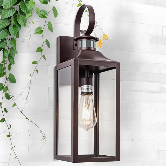 Main image of Large Motion Sensor Outdoor Wall Light 20" - Oil Rubbed Bronze Dusk to Dawn Outdoor Lighting, Modern Wall Mount Light Fixture, Brown Porch Light Fixture for Outside House Garage, 3 Modes