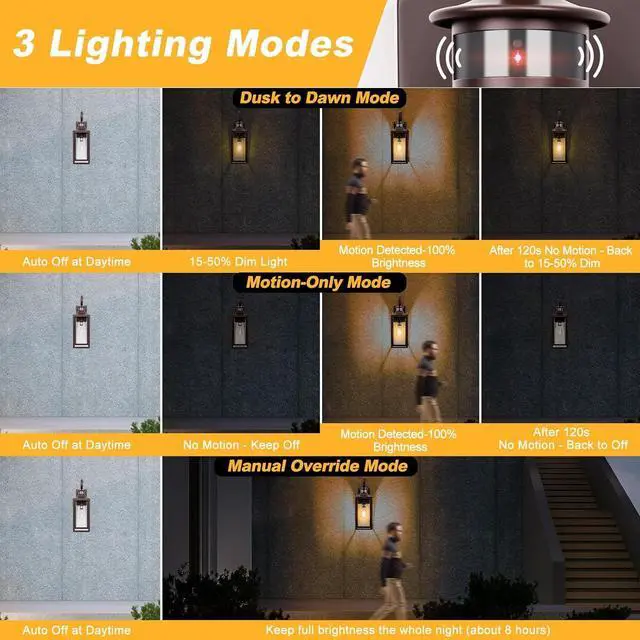 Alt view image 3 of 7 - Large Motion Sensor Outdoor Wall Light 20" - Oil Rubbed Bronze Dusk to Dawn Outdoor Lighting, Modern Wall Mount Light Fixture, Brown Porch Light Fixture for Outside House Garage, 3 Modes