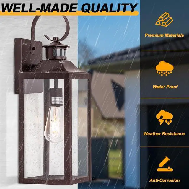 Alt view image 6 of 7 - Large Motion Sensor Outdoor Wall Light 20" - Oil Rubbed Bronze Dusk to Dawn Outdoor Lighting, Modern Wall Mount Light Fixture, Brown Porch Light Fixture for Outside House Garage, 3 Modes