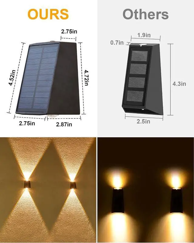 Alt view image 4 of 6 - LUHLEE Solar Wall Lights Outdoor Waterproof IP65,Up & Down Wall Sconce Lights up and Down,3000K Warm Solar Lights Outdoor for House Porch Pergola Garden Patio Fence (Warm White, 4 Pack)