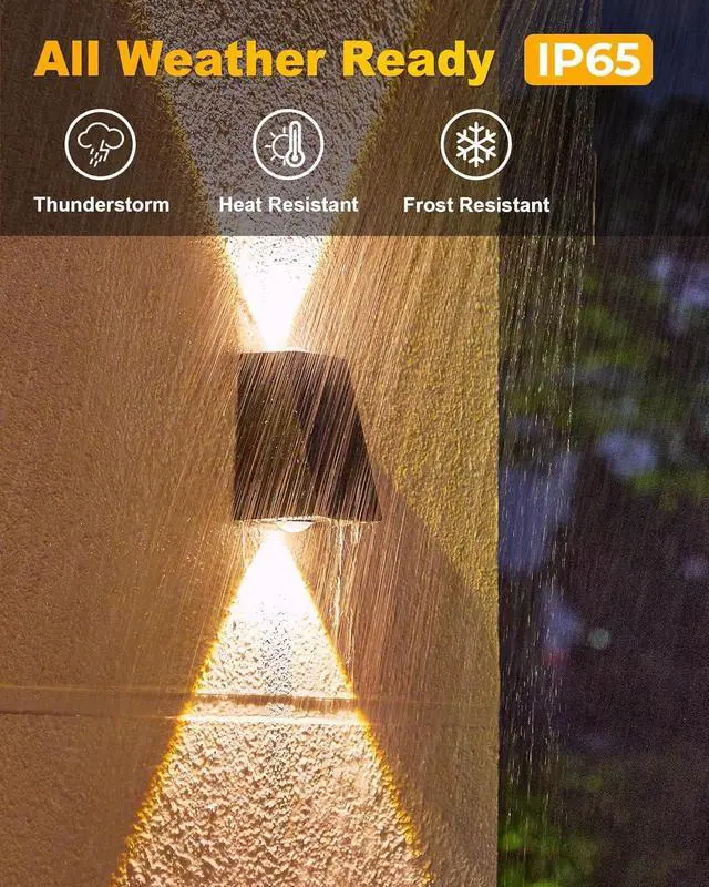 Alt view image 6 of 6 - LUHLEE Solar Wall Lights Outdoor Waterproof IP65,Up & Down Wall Sconce Lights up and Down,3000K Warm Solar Lights Outdoor for House Porch Pergola Garden Patio Fence (Warm White, 4 Pack)