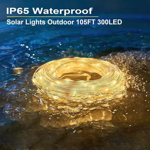 Alt view image 4 of 7 - New Upgraded Solar Rope Lights Outdoor Waterproof 105ft 300 LED Solar Powered String Lights with Remote Timing Dimmable 19 Modes Fairy Lights for Outside Pool Tree Yard Christmas Decor (300LED-Warm)