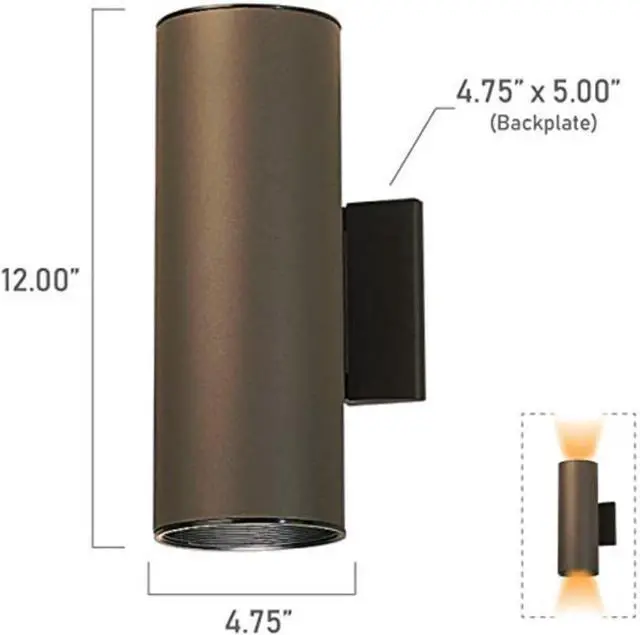 Alt view image 3 of 4 - Kichler Cylinders 12" 2-Light Outdoor Cylinder Wall Sconce in Architectural Bronze, (12" H x 4.75" W), 9244AZ