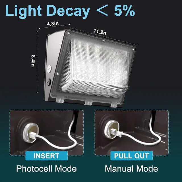 Alt view image 6 of 7 - Lightdot 8Pack 150W LED Wall Pack Lights, 100-277v Dusk to Dawn Photocell, 22500Lm(150Lm/W) 5000K IP65 Wall Mount Outdoor Exterior Lighting, Energy Saving, ETL | 5-Year Warranty(Height:10~20ft)