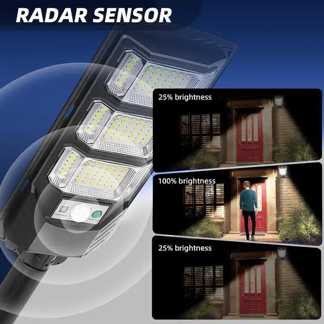Alt view image 4 of 7 - Solar Outdoor Lights 2 Pack, 6500K Solar Street Lights Outdoor Waterproof with Motion Sensor, Flood Security Light with Remote Control Dusk to Dawn Commercial Lighting for Yard Path