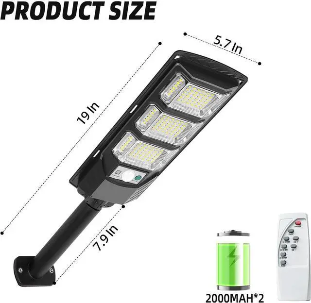 Alt view image 7 of 7 - Solar Outdoor Lights 2 Pack, 6500K Solar Street Lights Outdoor Waterproof with Motion Sensor, Flood Security Light with Remote Control Dusk to Dawn Commercial Lighting for Yard Path