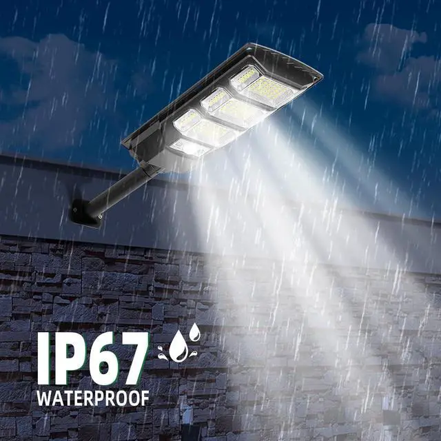 Alt view image 6 of 7 - Solar Outdoor Lights 2 Pack, 6500K Solar Street Lights Outdoor Waterproof with Motion Sensor, Flood Security Light with Remote Control Dusk to Dawn Commercial Lighting for Yard Path