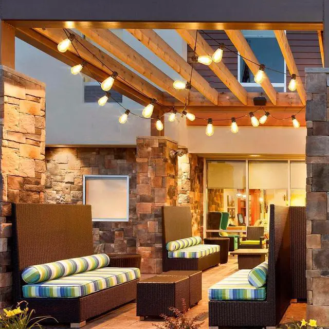 Alt view image 6 of 7 - 192FT(2x96FT) LED Outdoor String Lights, Patio Lights with 60+3 Shatterproof Waterproof 2700K Dimmable Bulbs, Linkable Light for Balcony-Black
