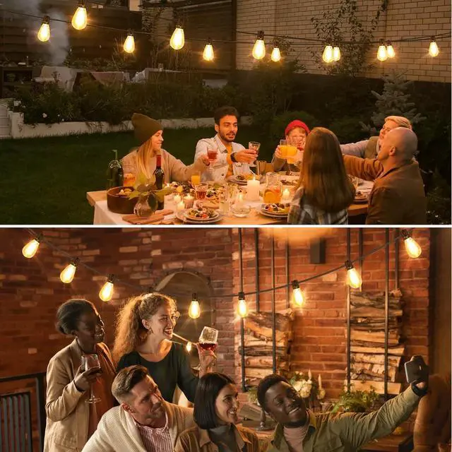 Alt view image 7 of 7 - 192FT(2x96FT) LED Outdoor String Lights, Patio Lights with 60+3 Shatterproof Waterproof 2700K Dimmable Bulbs, Linkable Light for Balcony-Black