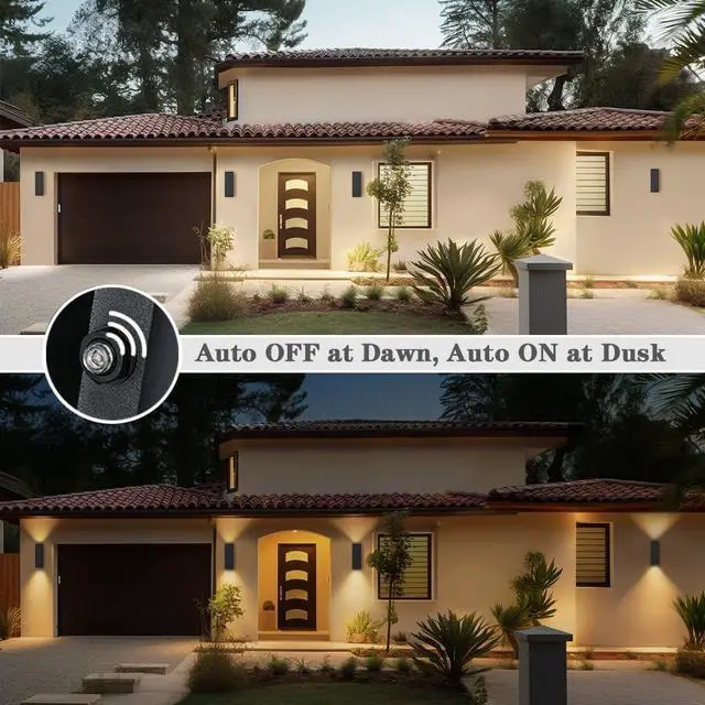 Alt view image 2 of 7 - SHIMR Outdoor Wall Lights Dusk to Dawn 2 Pack, ETL Listed Outdoor Light Fixture Wall Mount, Aluminum Anti-Rust Up and Down Outside Lights for House Porch Garage Patio, LED Bulbs Include