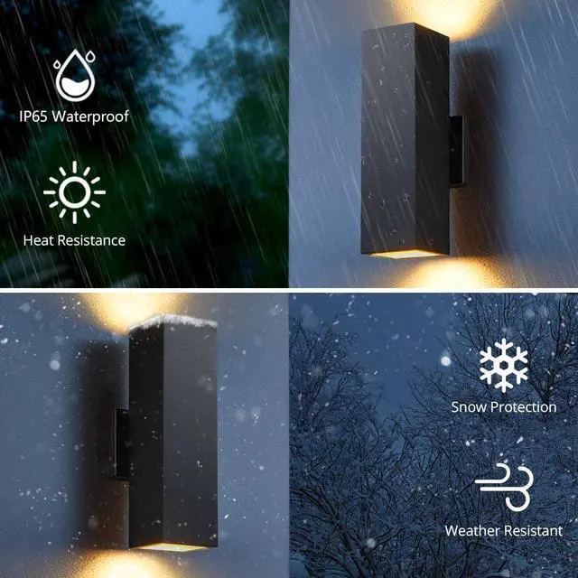 Alt view image 4 of 7 - SHIMR Outdoor Wall Lights Dusk to Dawn 2 Pack, ETL Listed Outdoor Light Fixture Wall Mount, Aluminum Anti-Rust Up and Down Outside Lights for House Porch Garage Patio, LED Bulbs Include