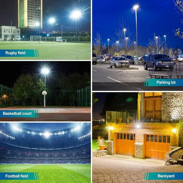 Alt view image 6 of 7 - 2 Pack 60W Led Outdoor Flood Light, Exterior Flood Lights, Plug in Flood Light, for Yard, Stadium, Playground, Lawn,Garden, Garages,Basketball Court