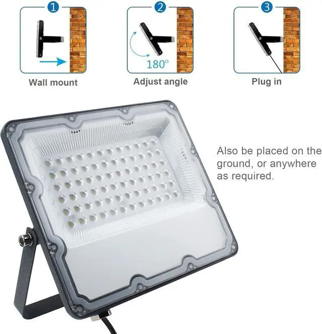 Alt view image 7 of 7 - 2 Pack 60W Led Outdoor Flood Light, Exterior Flood Lights, Plug in Flood Light, for Yard, Stadium, Playground, Lawn,Garden, Garages,Basketball Court