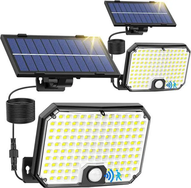 Main image of Solar Outdoor Lights, Motion Sensor Dusk to Dawn Wall Lights Waterproof, LED Outside Solar Powered Security Flood Light Fixtures 3 Modes with 16FT Cable for Front Door Porch Shed Barn Garage, 2 Packs