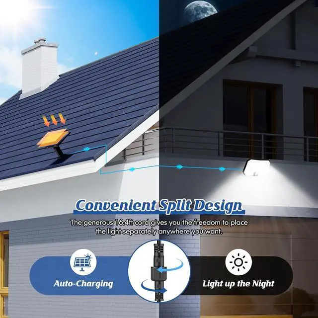 Alt view image 2 of 7 - Solar Outdoor Lights, Motion Sensor Dusk to Dawn Wall Lights Waterproof, LED Outside Solar Powered Security Flood Light Fixtures 3 Modes with 16FT Cable for Front Door Porch Shed Barn Garage, 2 Packs