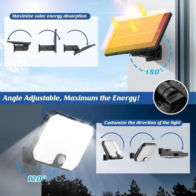 Alt view image 7 of 7 - Solar Outdoor Lights, Motion Sensor Dusk to Dawn Wall Lights Waterproof, LED Outside Solar Powered Security Flood Light Fixtures 3 Modes with 16FT Cable for Front Door Porch Shed Barn Garage, 2 Packs
