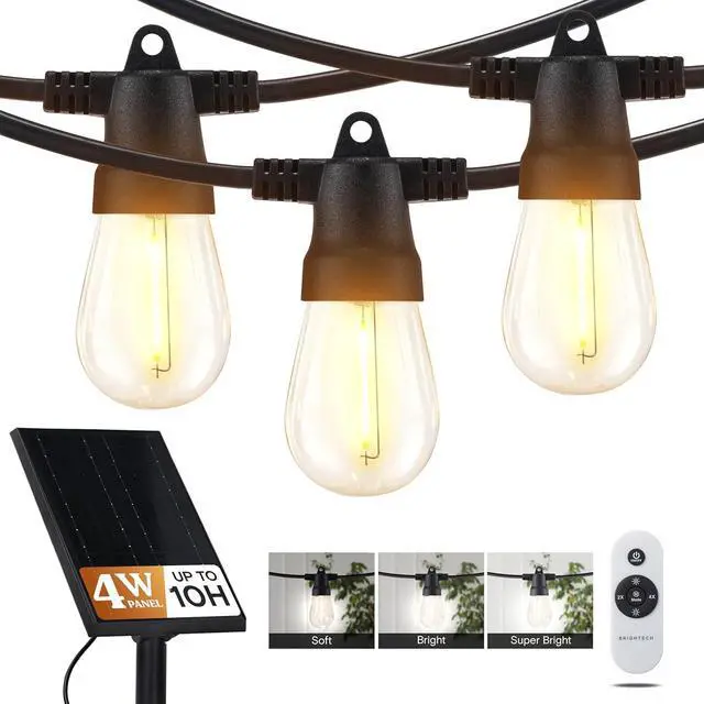 Main image of Brightech Ambience Pro Super Bright Solar - 27Ft Remote Control Outdoor String Lights with 12 Shatterproof S14 Bulbs, Commercial Grade LED, Waterproof Patio Lights, 4W Soft White for Patios, Gardens