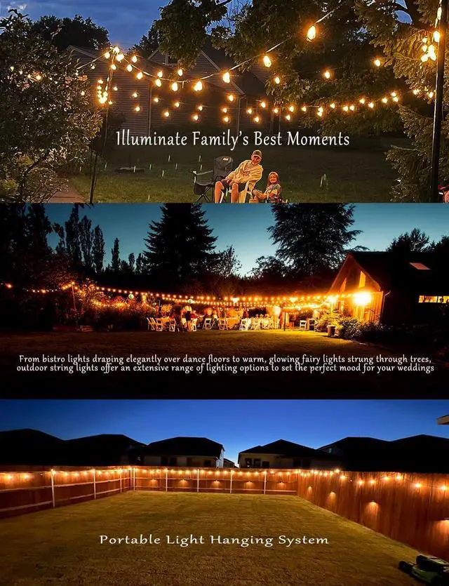 Alt view image 6 of 7 - SUFEIMAS Outdoor String Lights Waterproof 400FT (100ft*4) shatterproof Patio Lights for Outside with 212 Vintage dimmable LED Edison Bulbs,Backyard Lights for Fence Garden,Balcony Porch Party Bistro