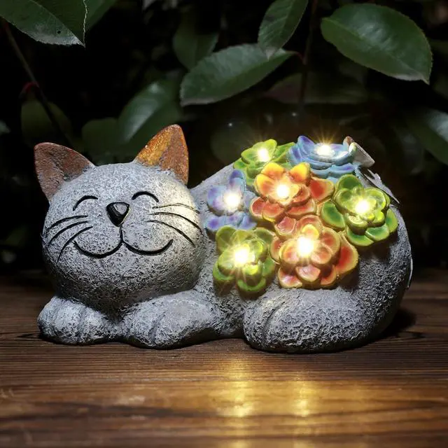 Main image of Otdair Solar Garden Decor Cat, Cat Lover Gifts with Succulent and 7 LED Lights for Outside,Outdoor Solar Lights for Yard, Garden and Patio, Unique Gift for Women