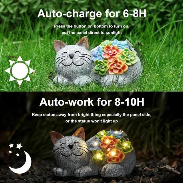 Alt view image 2 of 7 - Otdair Solar Garden Decor Cat, Cat Lover Gifts with Succulent and 7 LED Lights for Outside,Outdoor Solar Lights for Yard, Garden and Patio, Unique Gift for Women