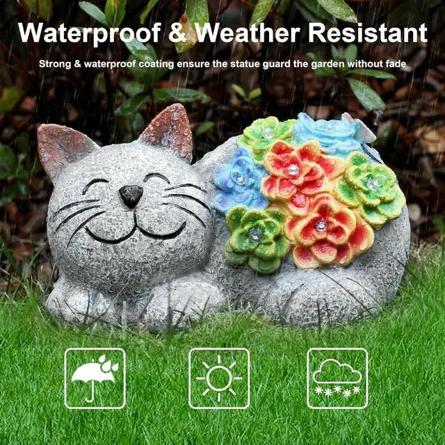 Alt view image 3 of 7 - Otdair Solar Garden Decor Cat, Cat Lover Gifts with Succulent and 7 LED Lights for Outside,Outdoor Solar Lights for Yard, Garden and Patio, Unique Gift for Women