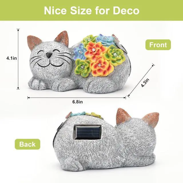 Alt view image 4 of 7 - Otdair Solar Garden Decor Cat, Cat Lover Gifts with Succulent and 7 LED Lights for Outside,Outdoor Solar Lights for Yard, Garden and Patio, Unique Gift for Women