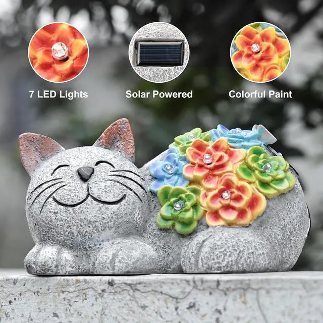 Alt view image 5 of 7 - Otdair Solar Garden Decor Cat, Cat Lover Gifts with Succulent and 7 LED Lights for Outside,Outdoor Solar Lights for Yard, Garden and Patio, Unique Gift for Women