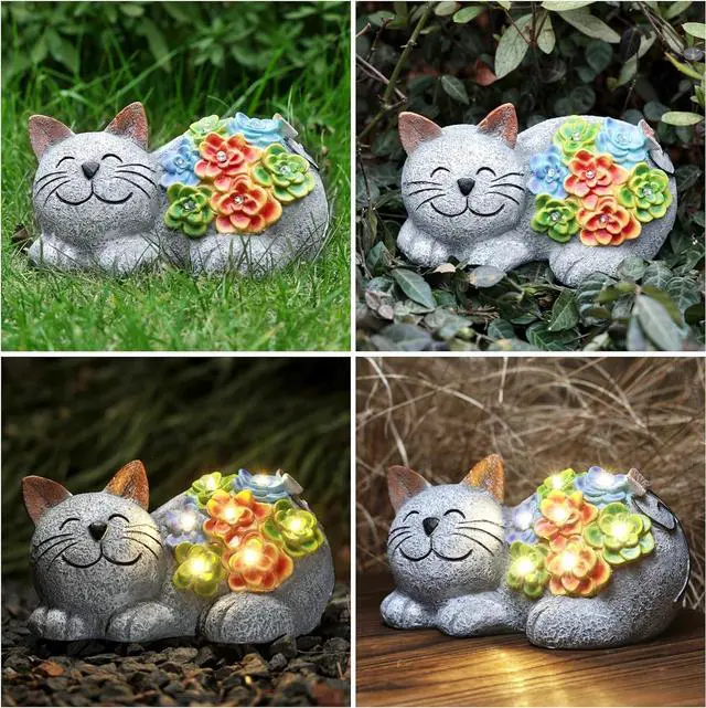 Alt view image 7 of 7 - Otdair Solar Garden Decor Cat, Cat Lover Gifts with Succulent and 7 LED Lights for Outside,Outdoor Solar Lights for Yard, Garden and Patio, Unique Gift for Women