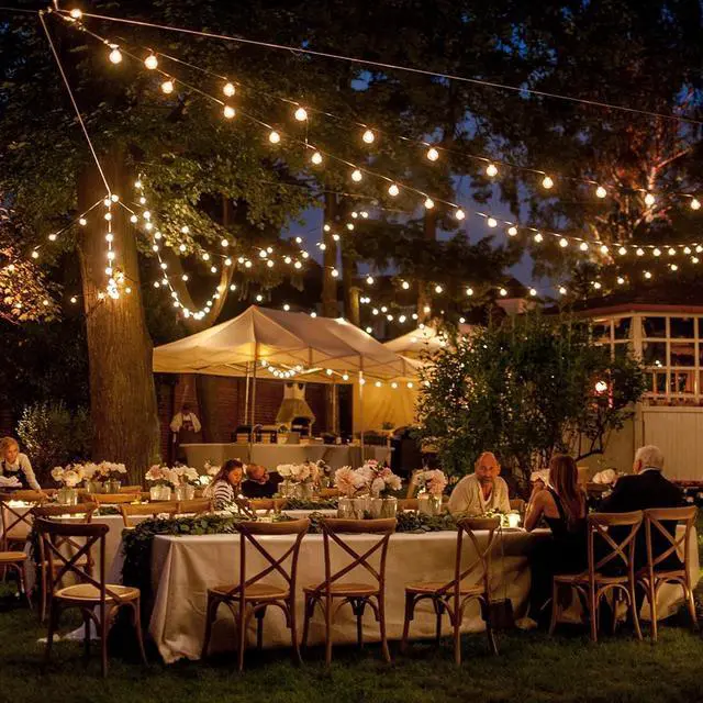 Alt view image 2 of 7 - Upgraded Outdoor String Light Hanging Kit, 350ft Globe String Light Suspension Kit w/Expansion Hook, Stainless Steel 304 String Light Guide Wire, Black Guy Wire kit for Wedding Dinner Barbecue