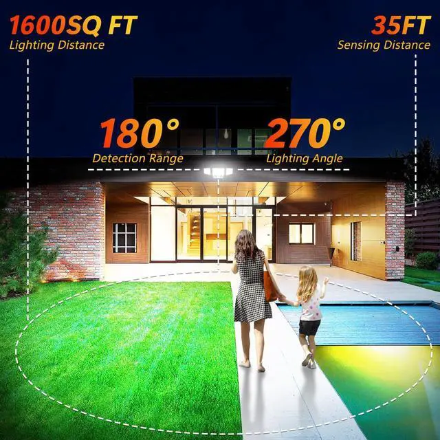 Alt view image 4 of 7 - Solar Motion Sensor Outdoor Lights - 3000LM Dual PIR Motion Detector with Remote, 3 Lighting Modes, 270° Illumination, IP65 Waterproof Security Flood Lights for Yard, Garage, Patio(2 Packs Remote)