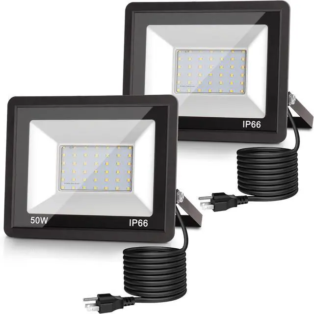 Main image of LOHAS Flood Lights Outdoor, 50W Dusk to Dawn Floodlight, IP66 Waterproof Plug in Floodlights, 9.84-ft Cord, 6000K Daylight Work Light, 2300LM Security Lights for Yard, Garage, UL Listed, 2Pack