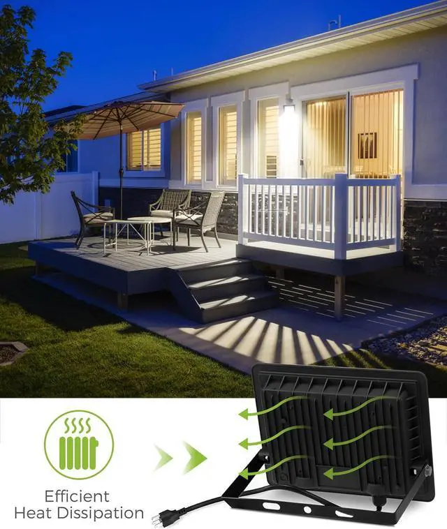 Alt view image 4 of 7 - LOHAS Flood Lights Outdoor, 50W Dusk to Dawn Floodlight, IP66 Waterproof Plug in Floodlights, 9.84-ft Cord, 6000K Daylight Work Light, 2300LM Security Lights for Yard, Garage, UL Listed, 2Pack