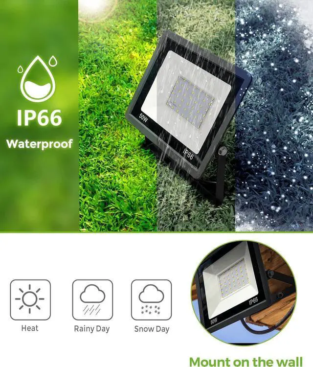 Alt view image 5 of 7 - LOHAS Flood Lights Outdoor, 50W Dusk to Dawn Floodlight, IP66 Waterproof Plug in Floodlights, 9.84-ft Cord, 6000K Daylight Work Light, 2300LM Security Lights for Yard, Garage, UL Listed, 2Pack