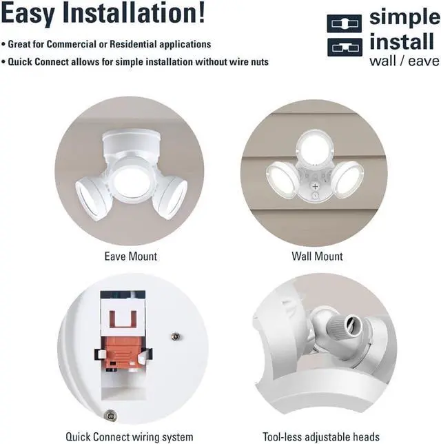 Alt view image 7 of 7 - HALO TGS Outdoor Integrated LED Flood & Security Light Triple Round Head White