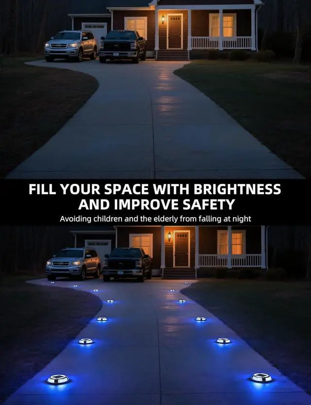 Alt view image 2 of 7 - VOLISUN Solar Driveway & Deck Lights 12 Pack Waterproof Dock & Marine Ground Lights,2-in-1 Blue & White LED,Solar Marker for Pathways,Steps,and Warning Signs