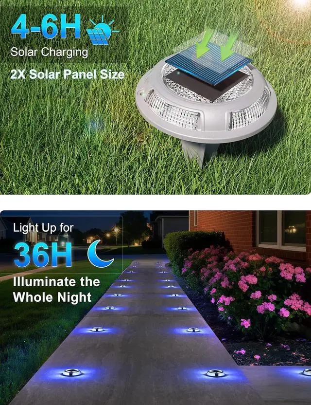 Alt view image 5 of 7 - VOLISUN Solar Driveway & Deck Lights 12 Pack Waterproof Dock & Marine Ground Lights,2-in-1 Blue & White LED,Solar Marker for Pathways,Steps,and Warning Signs
