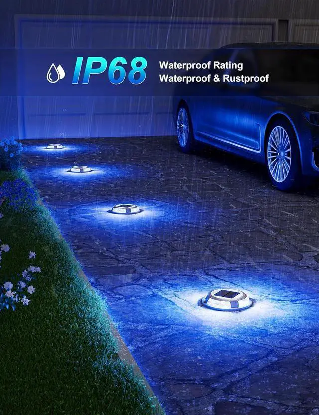 Alt view image 6 of 7 - VOLISUN Solar Driveway & Deck Lights 12 Pack Waterproof Dock & Marine Ground Lights,2-in-1 Blue & White LED,Solar Marker for Pathways,Steps,and Warning Signs