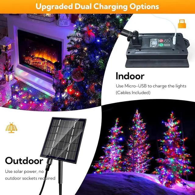 Alt view image 2 of 7 - Solar Christmas Lights Outdoor, 137ft 400 LED 19Mode Solar Powered String Lights Waterproof for Garden Patio Fence Holiday Party(Multicolor)