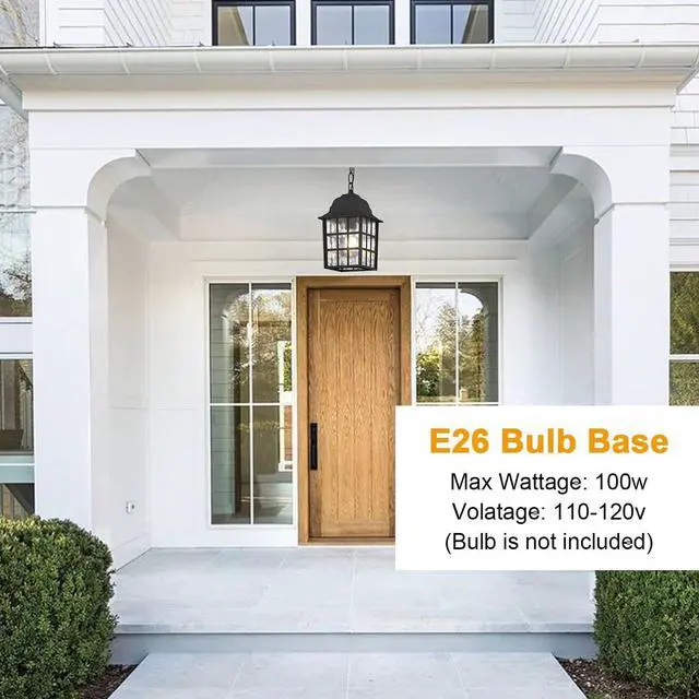 Alt view image 2 of 6 - Outdoor Pendant Light, Exterior Ceiling Hanging Lantern Porch Light with Water Glass, Outdoor Hanging Lantern Light Black Exterior Pendant Lighting Fixture for Porch, Yard, Gazebo