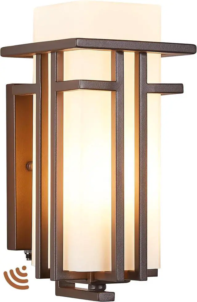 Main image of Oil Rubbed Bronze Porch Light Dusk to Dawn Outdoor Sconce Matte Brown Wall Lantern with Frosted Glass Outside House Lighting Waterproof Exterior Light Fixture for Patio Yards Garage Front Door