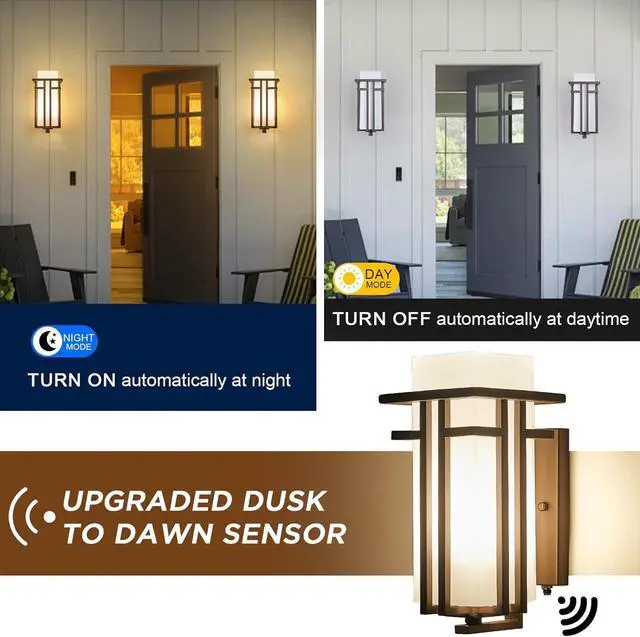 Alt view image 2 of 7 - Oil Rubbed Bronze Porch Light Dusk to Dawn Outdoor Sconce Matte Brown Wall Lantern with Frosted Glass Outside House Lighting Waterproof Exterior Light Fixture for Patio Yards Garage Front Door