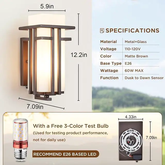 Alt view image 4 of 7 - Oil Rubbed Bronze Porch Light Dusk to Dawn Outdoor Sconce Matte Brown Wall Lantern with Frosted Glass Outside House Lighting Waterproof Exterior Light Fixture for Patio Yards Garage Front Door
