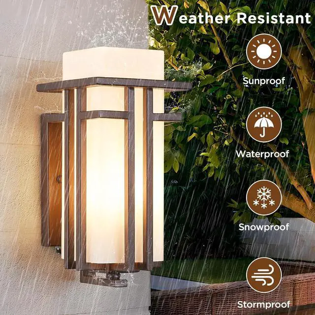 Alt view image 5 of 7 - Oil Rubbed Bronze Porch Light Dusk to Dawn Outdoor Sconce Matte Brown Wall Lantern with Frosted Glass Outside House Lighting Waterproof Exterior Light Fixture for Patio Yards Garage Front Door