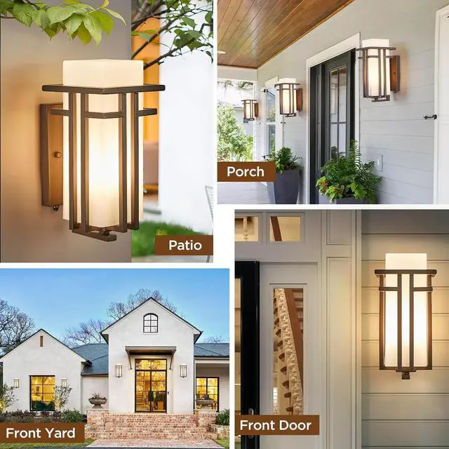 Alt view image 6 of 7 - Oil Rubbed Bronze Porch Light Dusk to Dawn Outdoor Sconce Matte Brown Wall Lantern with Frosted Glass Outside House Lighting Waterproof Exterior Light Fixture for Patio Yards Garage Front Door