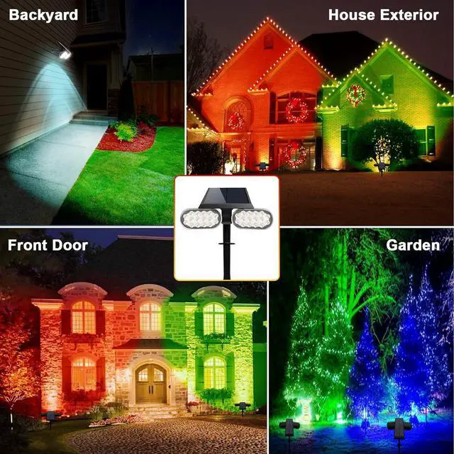 Alt view image 4 of 7 - EMANER Solar Outdoor Spot Lights, RGB Solid Color+Multicolor Changing, Solar Spotlight Keep On, Dusk to Dawn Pathway Stake Light Waterproof for Christmas Halloween Outside Tree Garden Decor, 2Pack