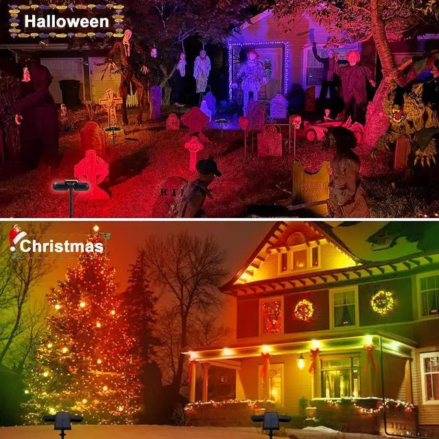 Alt view image 5 of 7 - EMANER Solar Outdoor Spot Lights, RGB Solid Color+Multicolor Changing, Solar Spotlight Keep On, Dusk to Dawn Pathway Stake Light Waterproof for Christmas Halloween Outside Tree Garden Decor, 2Pack
