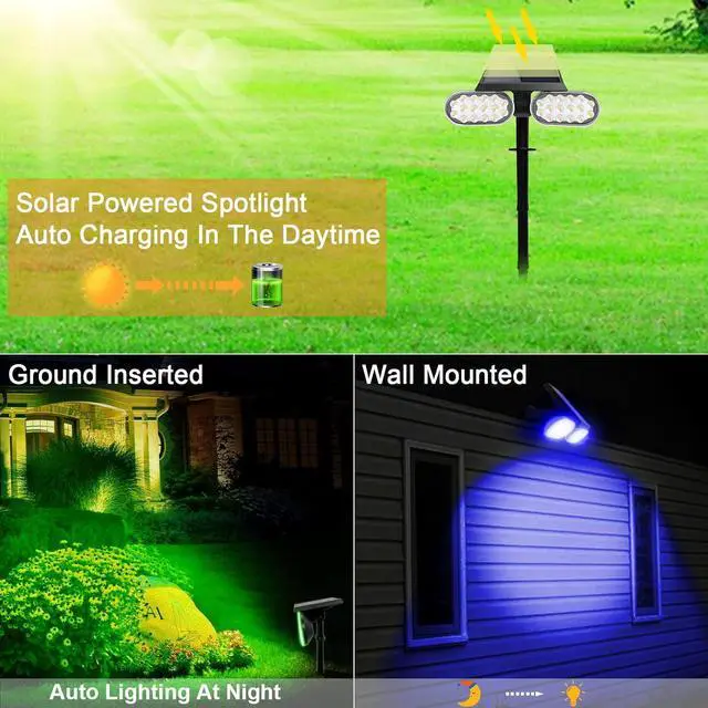 Alt view image 6 of 7 - EMANER Solar Outdoor Spot Lights, RGB Solid Color+Multicolor Changing, Solar Spotlight Keep On, Dusk to Dawn Pathway Stake Light Waterproof for Christmas Halloween Outside Tree Garden Decor, 2Pack