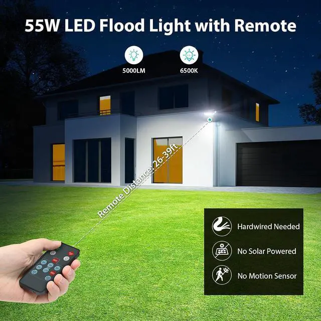 Alt view image 5 of 7 - iMaihom 5 Adjustable Heads Dusk to Dawn Led Outdoor Lighting, 55W Flood Lights Outdoor with Remote Control, 5000LM 6500K Photocell Floodlights, IP65 Waterproof Exterior Security Light for Yard (White)
