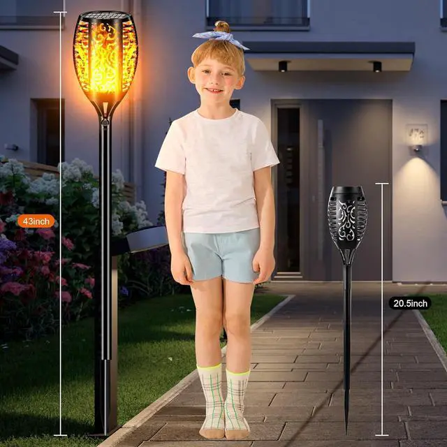 Alt view image 4 of 7 - Upgraded Larger Solar Lights Outdoor Waterproof 96 LED, 43" Outdoor Lights, Solar Torch Light with Flickering Flame, Led Lights for Garden Decor, Patio, Yard, Pathway, 4Pack